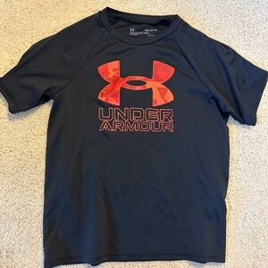 Under Armour T-Shirt, Black with Orange Logo, Youth Small